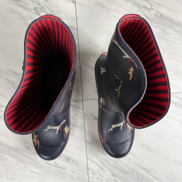 Joules Molly Dog Print Welly Rain Boots US Size 10 Slip On Galoshes Navy Blue - Picture 12 of 16